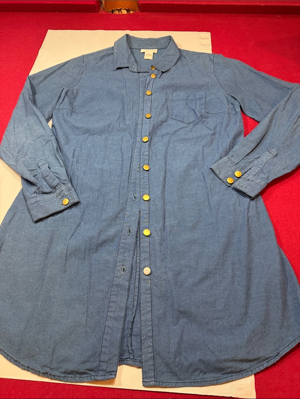 Soft Surroundings blue chambray Shirt S Dress button front collared cotton jean